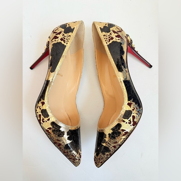 Christian Louboutin Black Gold Floral Laser Samurai Kanzai 85mm pumps EU 41 - Picture 3 of 11